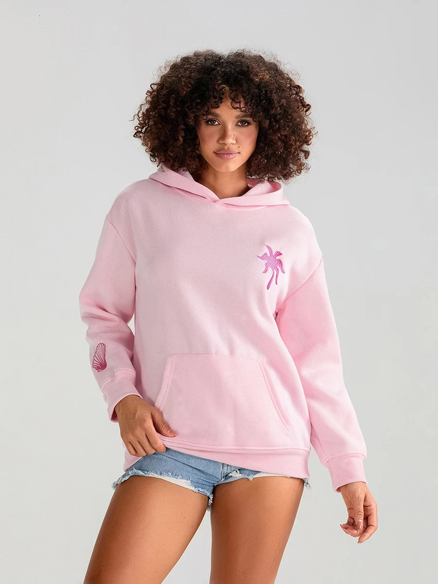 Womens Beach Hoodies Long Sleeve Flower Embroidery Oversized Sweatshirts Casual Streetwear Tops 241225