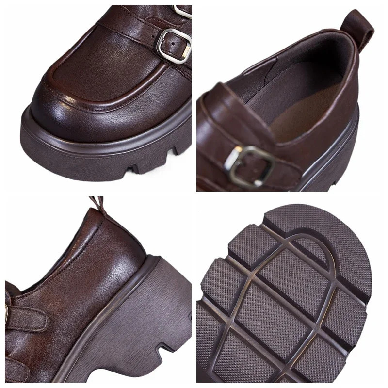 Koznoy 6cm Cow Genuine Leather Comfy Flats Women Mary Jane Loafers Ankle Boots Booties Autumn Spring Platform Wedge Shoes 241225