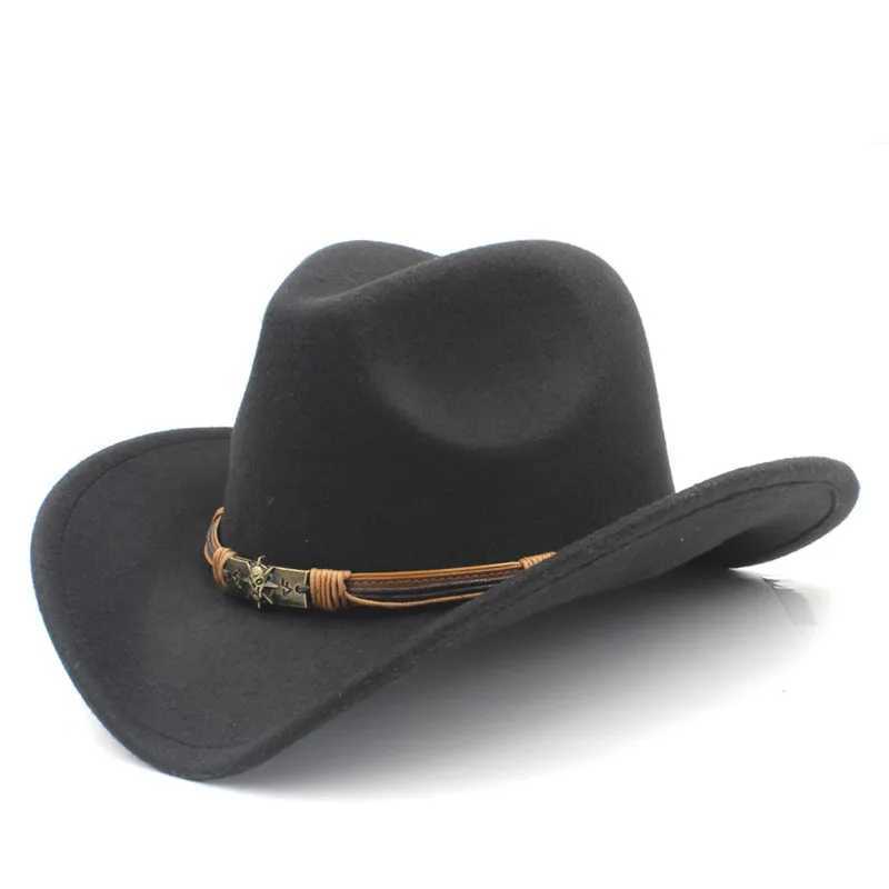 Womens Mens Wool Hollow Western Cowboy Hat with Fashion Belt Gentleman Jazz Cowboy Toka Straw Hat W241225