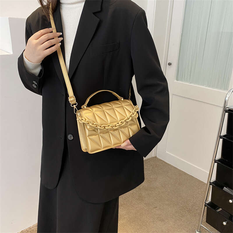 Minimally Designed Retro Hand-Held Small Square Women's Autumn And Winter New Chain Shoulder Crossbody Dia Grid Bag