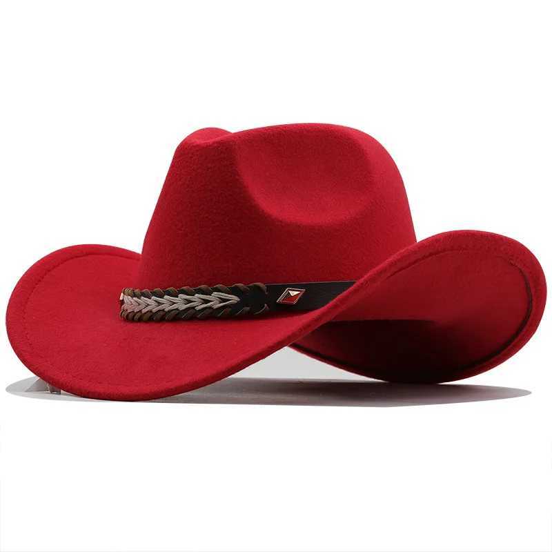 Belt style Western cowboy hat womens retro wide Brim Felt C hot pink cowboy hat outdoor unisex parent-child sun hat W241225