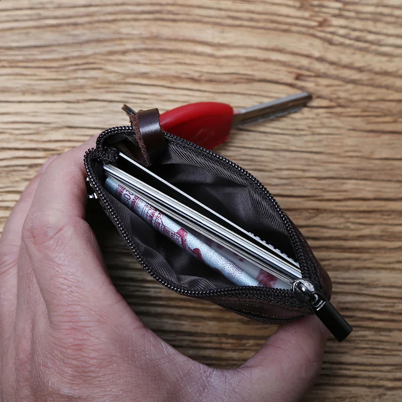 Genuine Leather Mini Coin Purse for MenTop Layer Cowhide Wallet Women Zipper Vintage Card Bag Short Lady Wallet Key Case NZPJ 241224