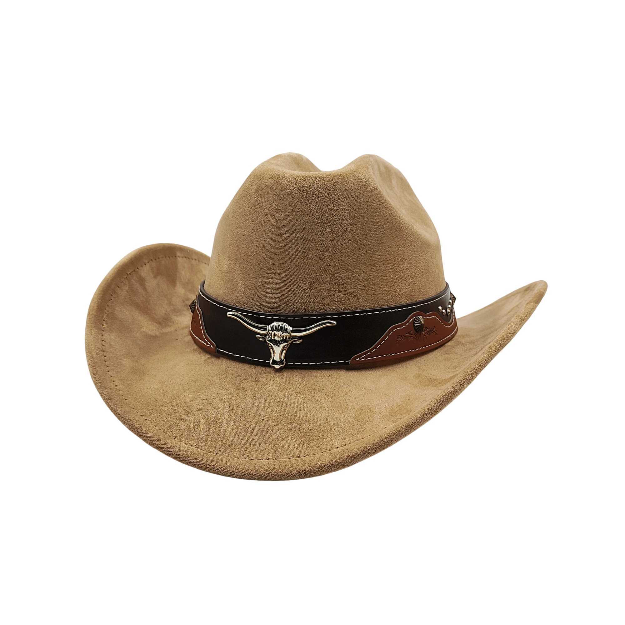 Cow Head with Suede Leather 7.5CM Western Cowboy Fedora Hat Womens Church Jazz Hat Fashion Travel Party Hat Cowboy Hat W241225
