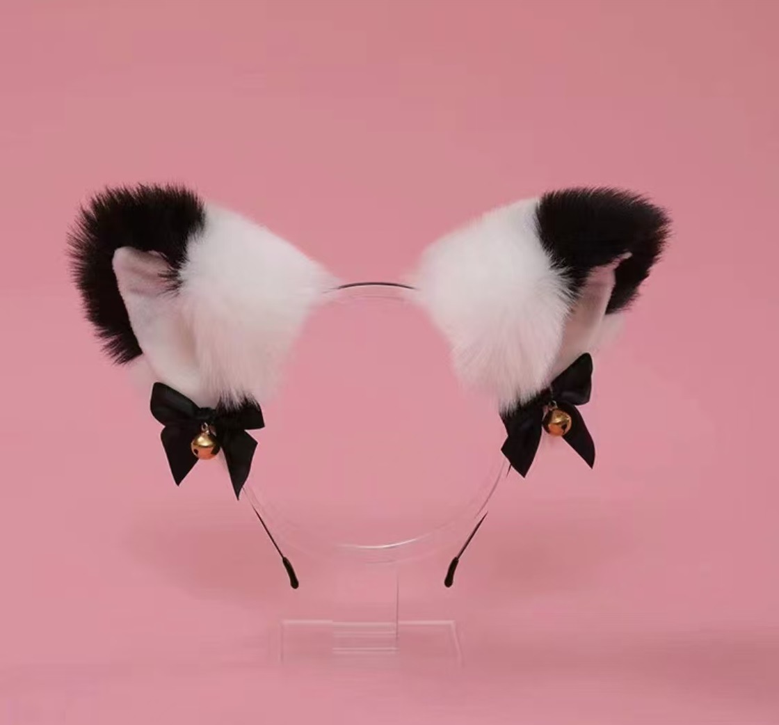 Charming Kitty Costume Detail Plush Cat Ear Hair Band with Adorning Bow and Tail