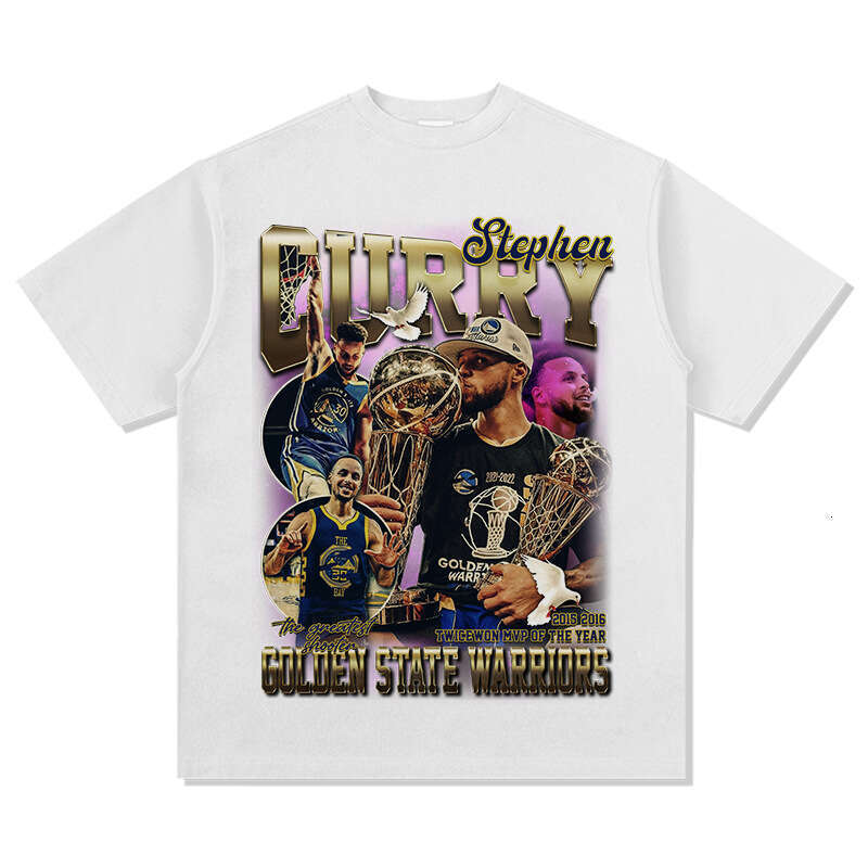 Curry Printed American High Street Long Short Sleeve Loose Washable Old Cotton T-shirt