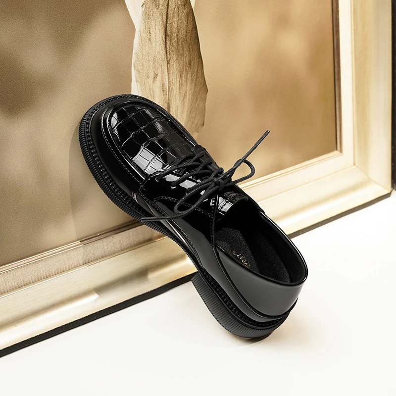 AIYUQI Genuine Leather Loafers Women Autumn British Style Shoes Women Lace-up Casual Women Shoes