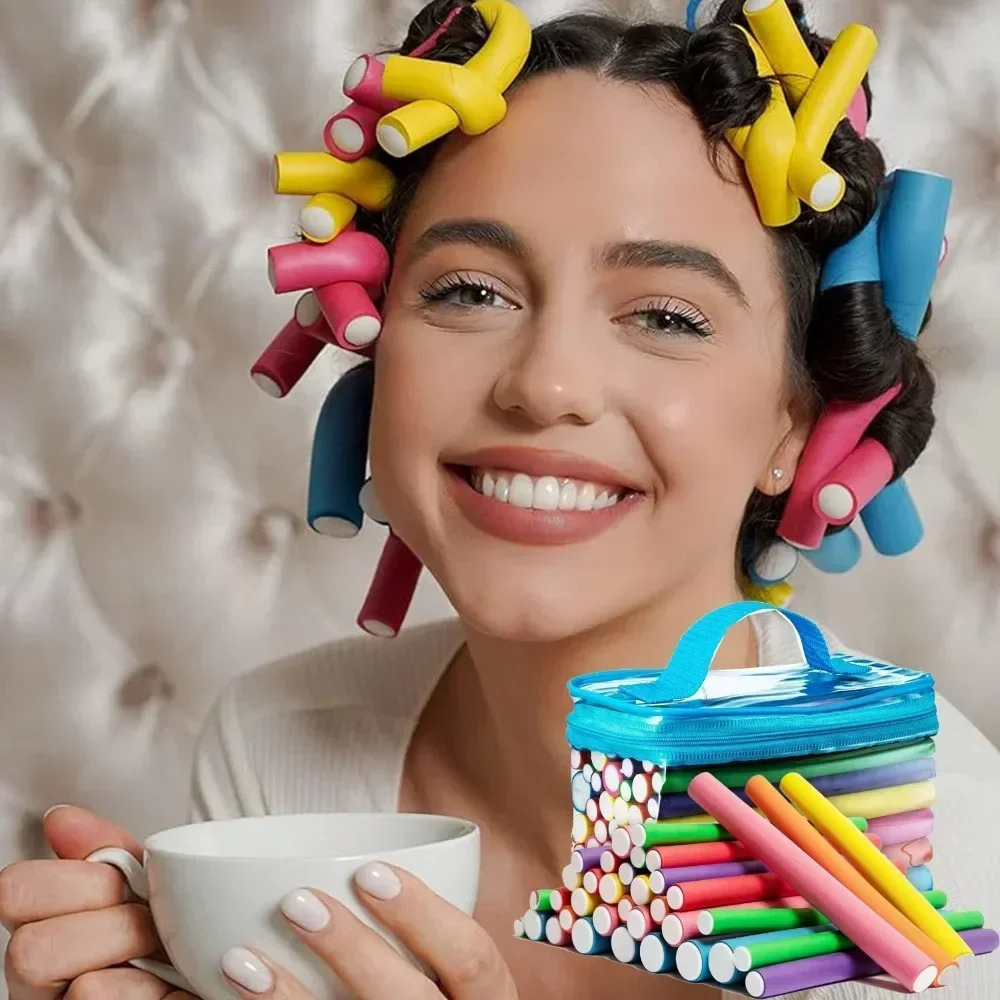 42Pcs Flexible Hair Curling Rod Heatless Hair Curler No Heat Hair Rollers Soft Foam Bendy Twist Curls Flexi Rods Styling Tools 241225