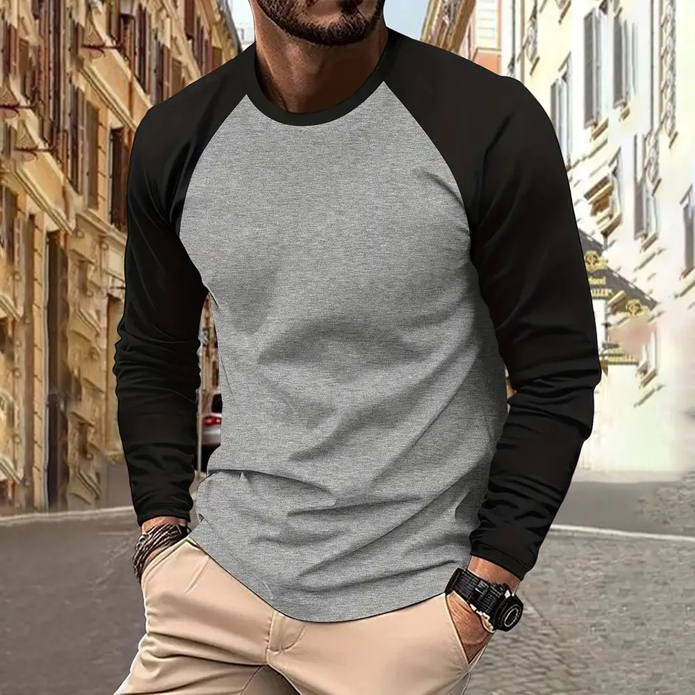 Mens Large Size Loose Color Tshirt Spring And Autumn Fashion Round Neck Long Sleeve Street Daily Casual Sports Shirt 241223