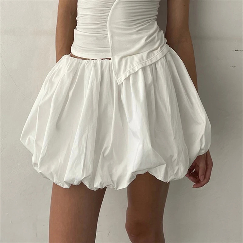 Women Y2K Bubble Skirt Ruffle Hem A Line Puffy Mini Skirts High Waist Balloon Short Skirts Going Out Streetwear 241224