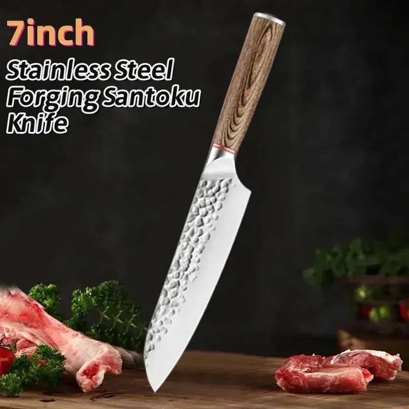 1 stainless steel forging knife Santoku knife kitchen baking knife household vegetable and fruit knife professional butcher knife 241225
