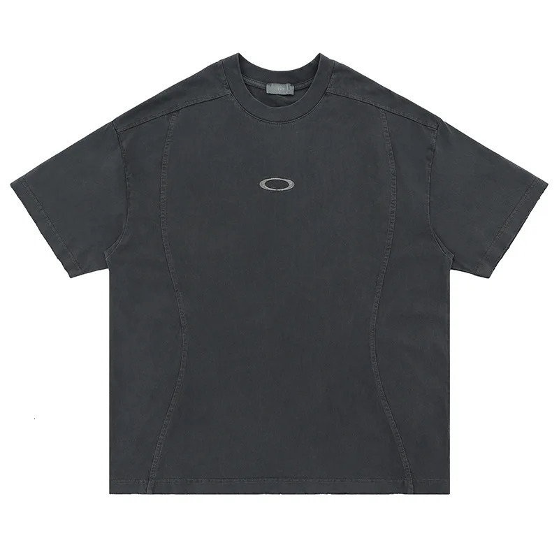 Niche fashion oak embroidery American heavy wash to make old retro street trend short-sleeved mens T-shirt 241225