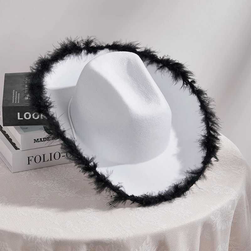 Womens denim hat adult solid color fur decoration wide brown hat female C used for dating parties outdoor camping Christmas decoration W241225