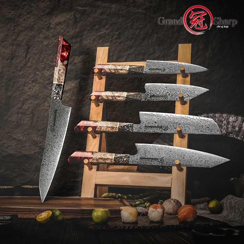 Grandsharp 1-5 piece kitchen knife set 67 layer Japanese Damascus knife AUS-10 steel chef practical knife sashimi knife 241225