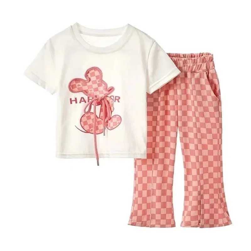 Clothing Sets Summer Baby Girls Clothes Set Toddler Kid Cartoon Bear T-shirt and Flared Pants Suit Children Short Sleeve Top Bottom TracksuitY241225DB