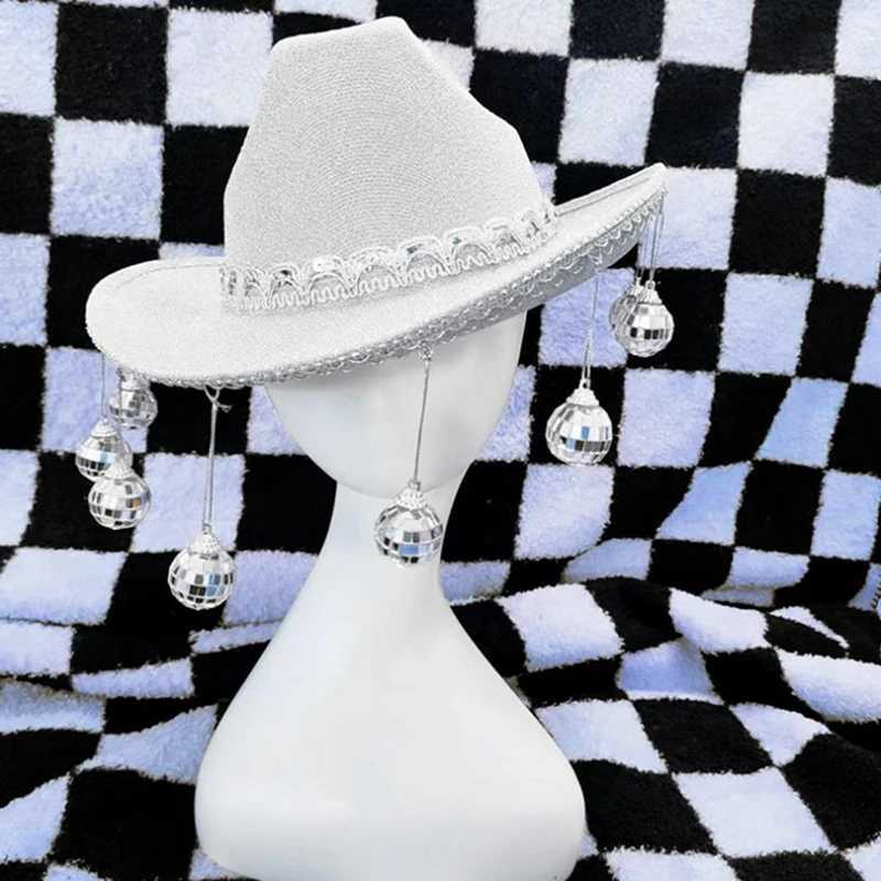 CocMouse Western Womens Cowboy Hat Shining Cowboy Hat Carnival Hat with Bandana Set Used for Disco Single Bride Wedding Parties W241225