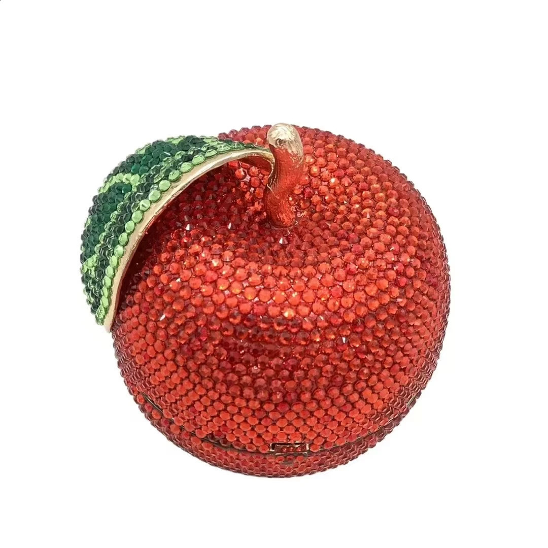 Lady Apple Fruit Crystals Evening Clutch Bags Women Gems Shoulder Bling Diamond Metal Purses Wedding Party Purse Bag 241225