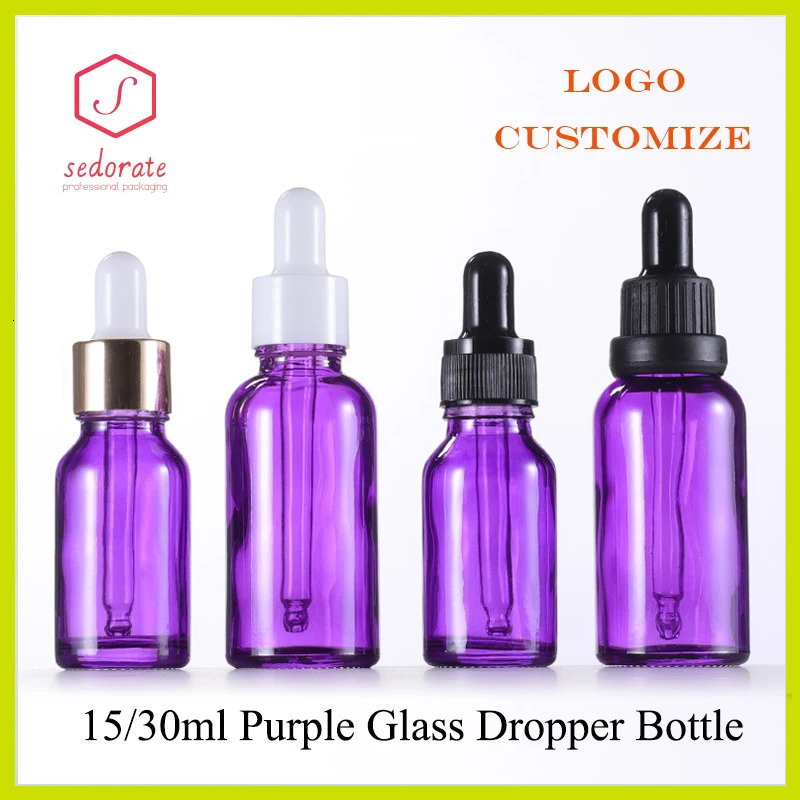 20/50pcs Purple Glass Bottle 15ml Essential Oil Glass Bottle 30ml Perfume Dropper Bottles Serum Makeup Refill Bottles MY2410291 241225