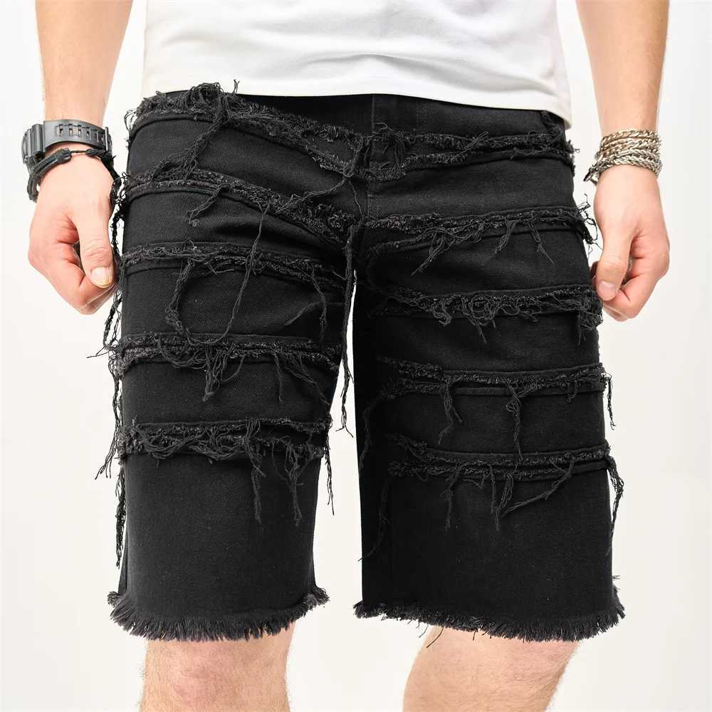 Mens ultra-thin straight denim shorts summer mens solid casual jeans five point pants W241226