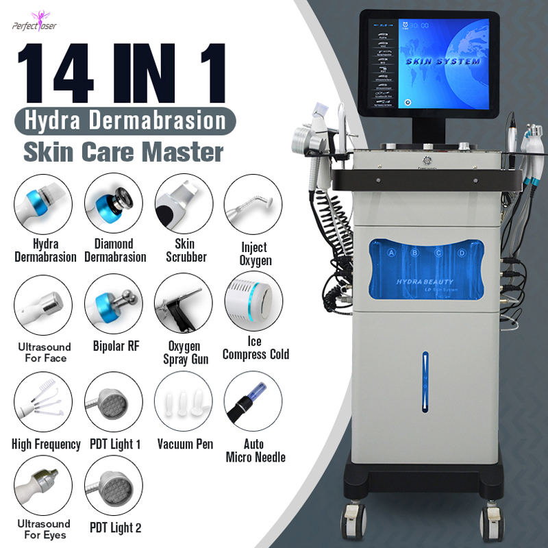 14 IN 1 H2O Dermabrasion Facial Machine Aqua Face Clean Microdermabrasion Professional Oxygen Facial Equipment Crystal Diamond Water Peeling