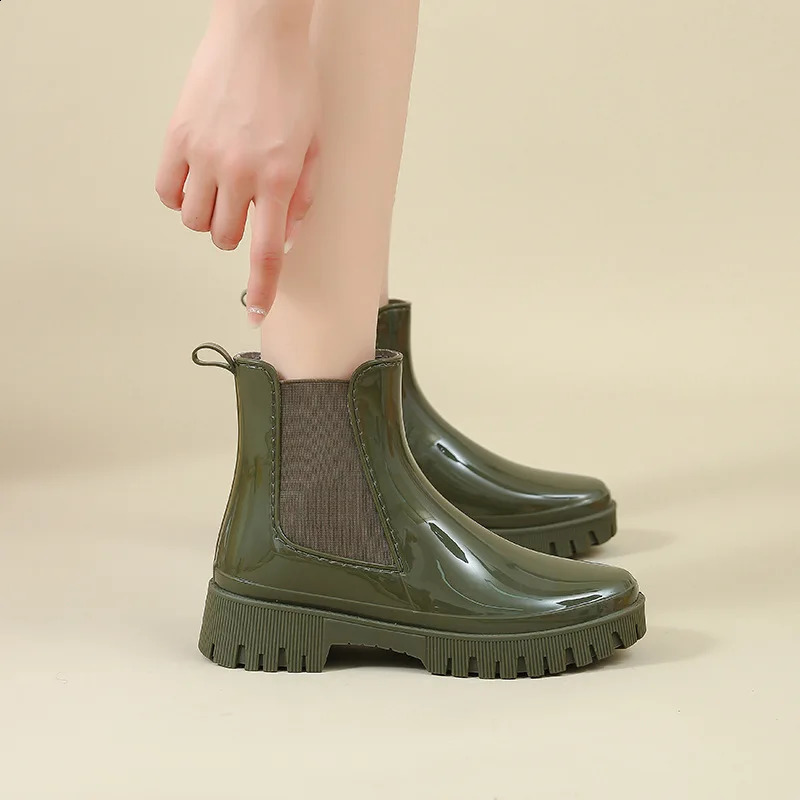 Rain Shoes Women Waterproof Boots Chelsea Chunky Galoshes Garden Work Rubber Boot Female Oil-proof Non-slip Kitchen Footwear 241226