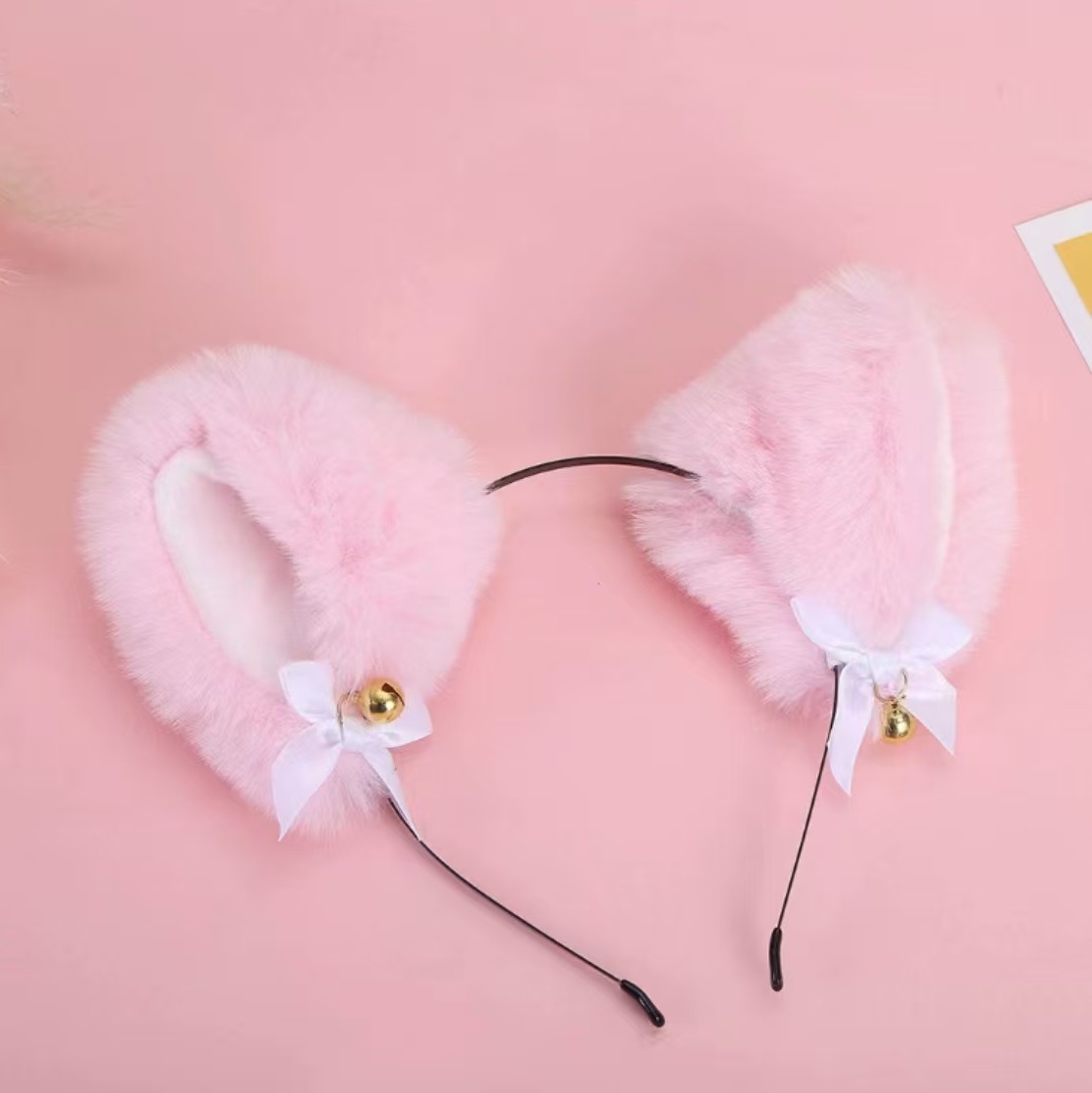 Cute Furry Cat Ear Hair Band with Bow and Tails for Photography