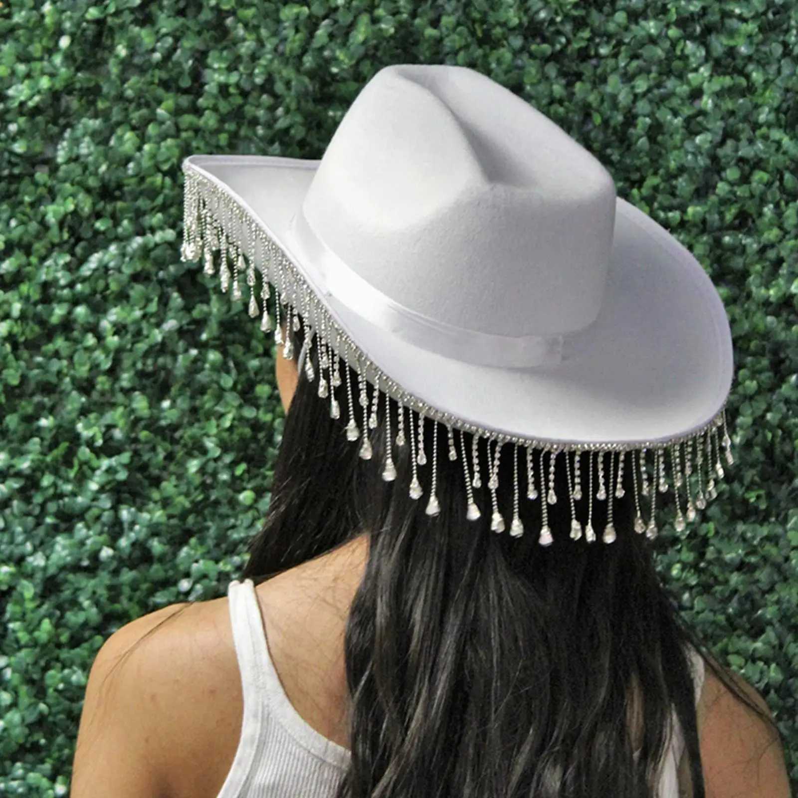 White bridal crystal denim hat is lightweight and easy to carry made of felt cloth denim hat used for bridal shower photo booth Halloween decoration W