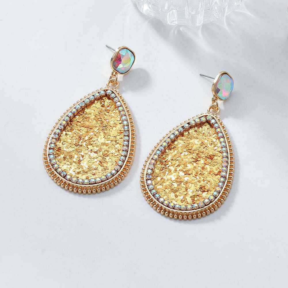 Hot selg creative alloy studded colorful dia earrings for women, exaggerated and high-end water droplet shaped ear accessories