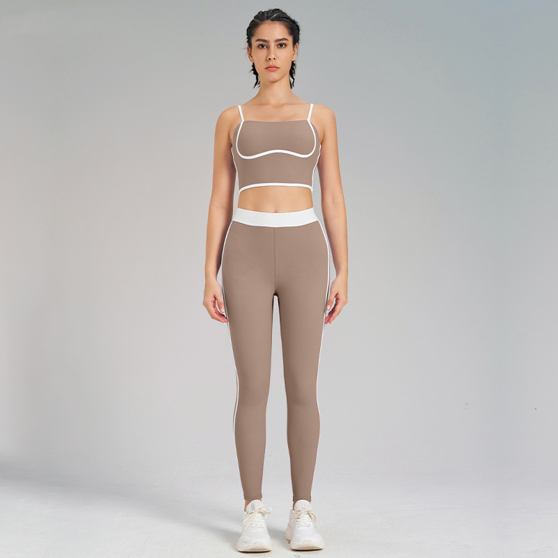 FEMME FINESS Exercise Yoga Suit Two Piece Nude Feeling Reversible Brushed Outdoor Running Fitness Sling Yoga Wear