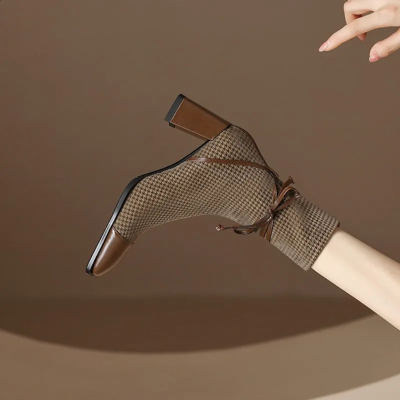 Shoes for Women Square Toe Ladies High Heels Comfortable Thick Heel Office Female Shoes Fashion Womens Ankle Boots 241226