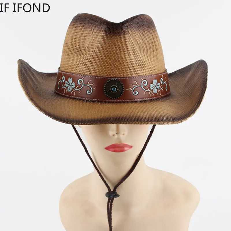 New Retro Str Hat Western Cowboy Hat Spring Summer Panama Sun Hat Retro Elegant Cowboy Girl Jazz C Sombrero Hombre W241225