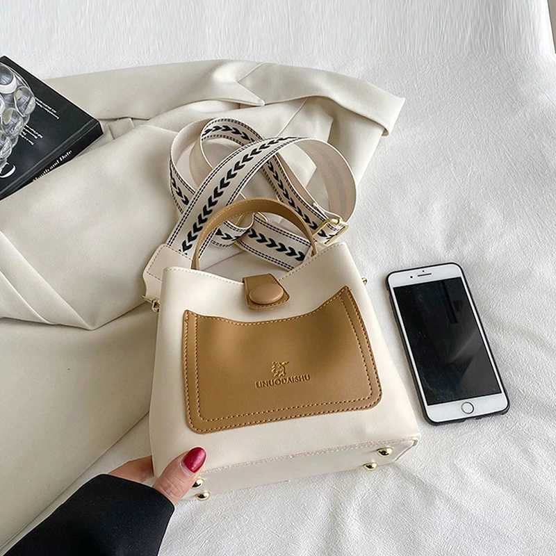New Fiable PU Ctrasting Color Versatile Magnetic Buckle Zipper WOMENS Shoulder Bag for CommutingXJ241225