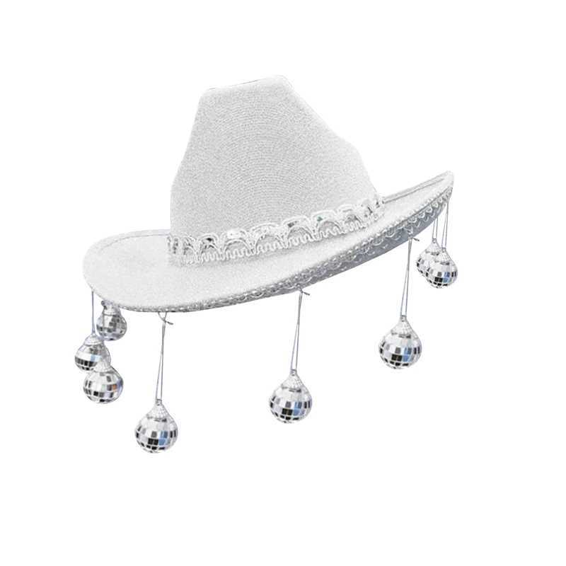 CocMouse Western Womens Cowboy Hat Shining Cowboy Hat Carnival Hat with Bandana Set Used for Disco Single Bride Wedding Parties W241225