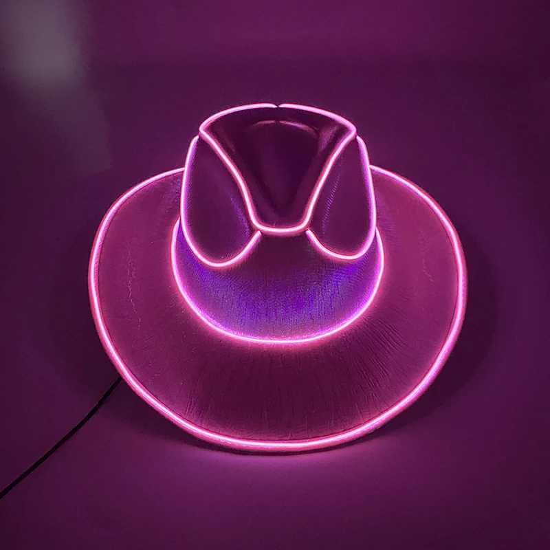 Western style LED cowboy hat denim hat retro LED light Brim jazz top hat luminous bridal hat role-playing clothing denim suit W241225