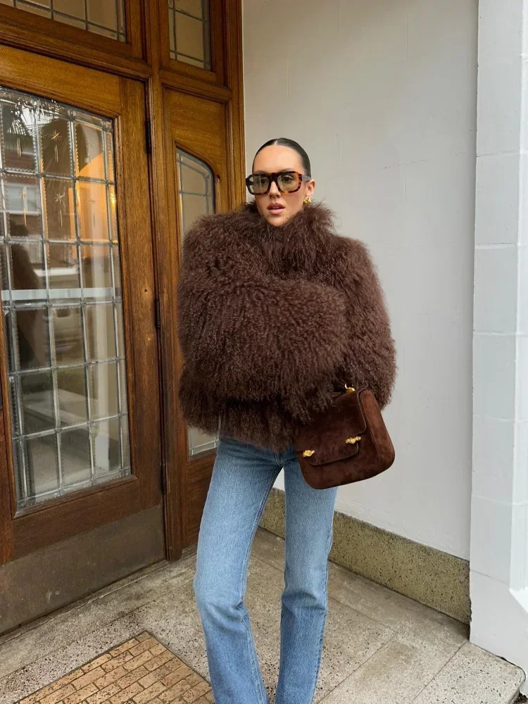 Women Elegant Solid Plush Faux Fur Short Coats Fashion Lapel Full Sleeves Thick Jacket Autumn 2024 Winter Female Casual Outwear 241223