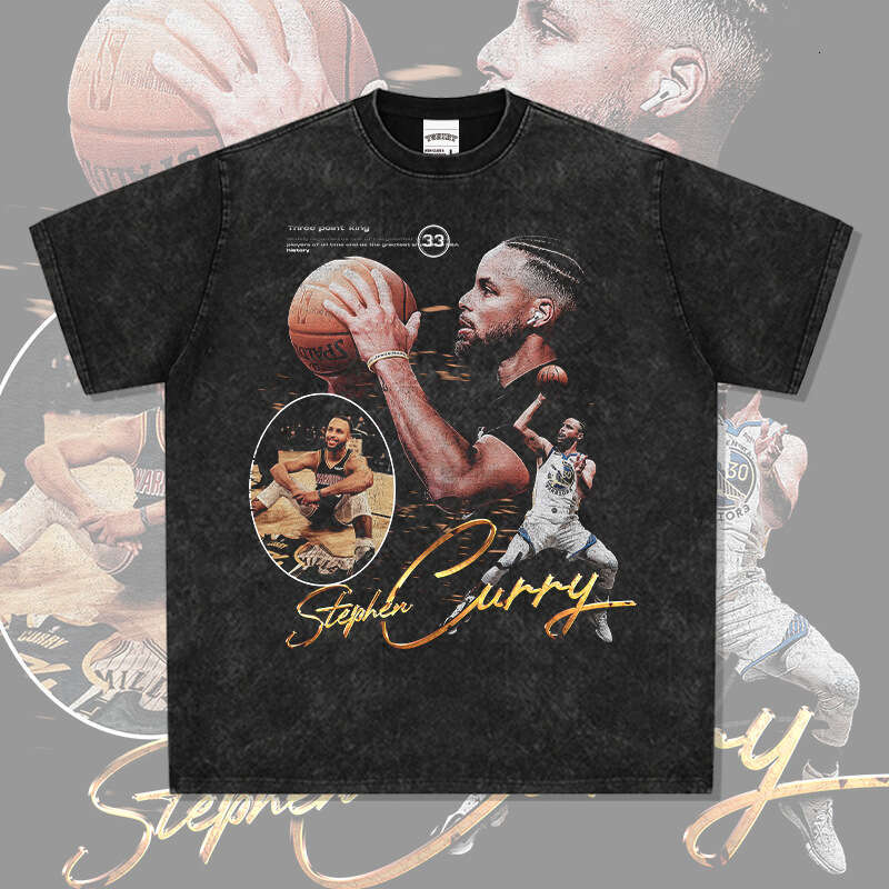 New Warriors Curry Basketball Character Print Short Sleeve T-shirt American Street Style