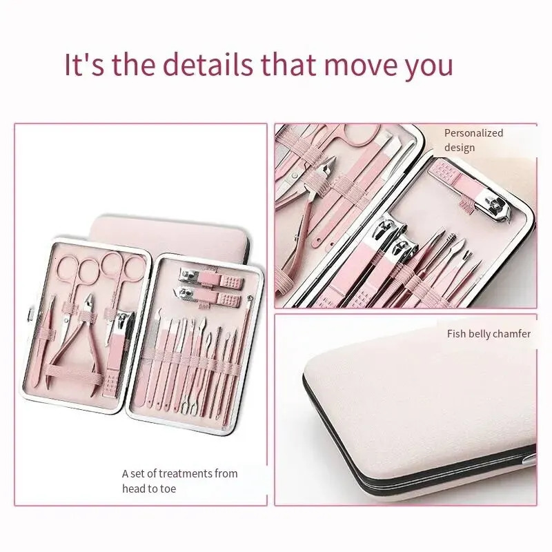 Diagonal Exfoliating Stainless Steel Nail Polish Set Rose Gold 18 Piece Household Ear Spoon Scissors For Men 241225