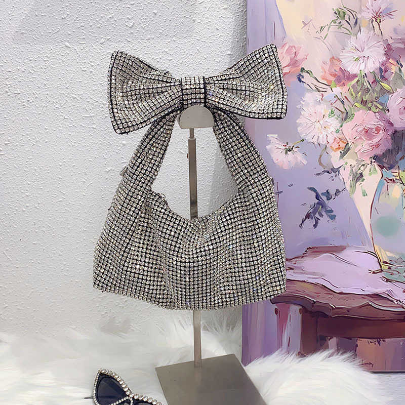 Bow Evening Bags Trendy Shiny and Ineffective Diamond Studded Rhinestone Underarm Bag Socialite Temperament Handbag Shoulder Bag 241226