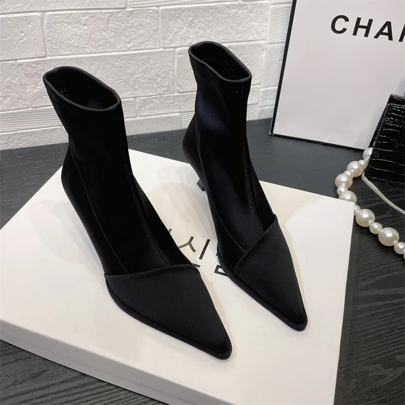 Fashion Ankle Boots Pointed Elastic Boots Autumn Stiletto Solid Color Boots Workplace Womens Shoes Botines Mujer 241226