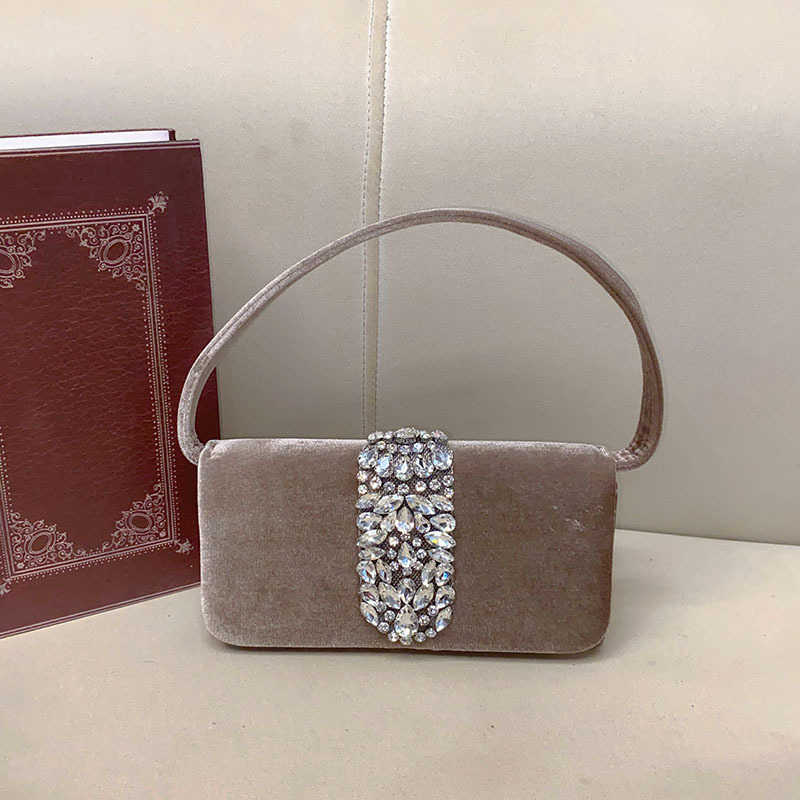 French Small Fragrant Style Is Shiny and Not Effective Set with Square Bags Temperament Velvet Hand Held Evening Bags Clutch 241226