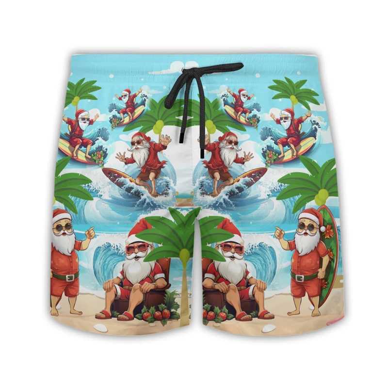 Hawaiian Santa Claus Beach Shorts Fun Design Mens Shorts Mens Christmas Childrens Gift Luggage Tropical Christmas Aloha Bermuda W241226