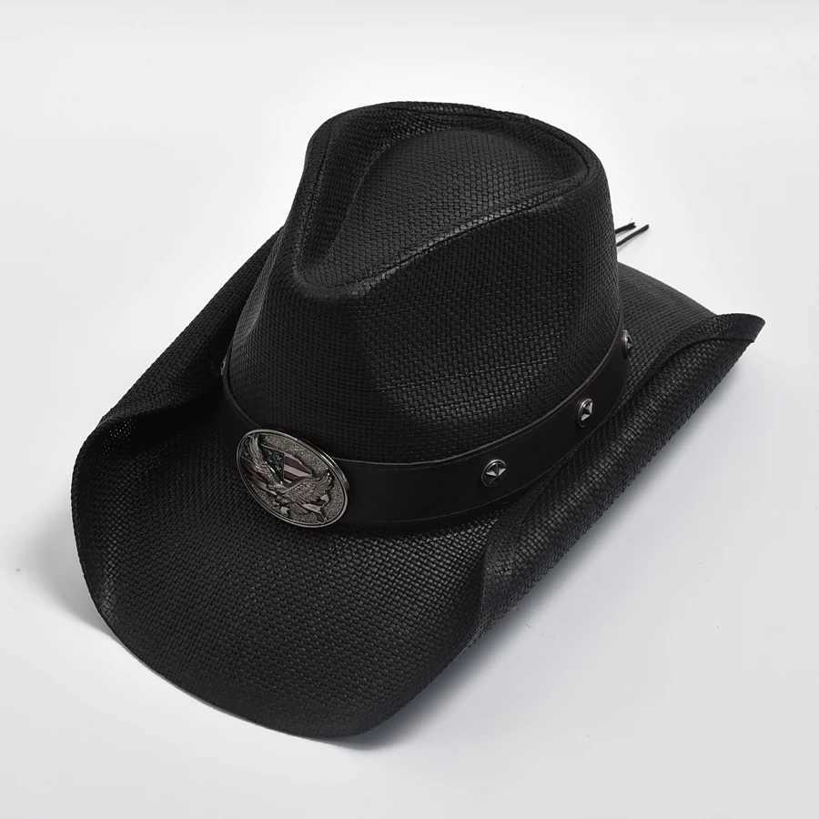 Mens Retro Western Cowboy Hat Hand Woven Beach Sun Hat Mens Cowboy Hat Jazz Hat Sombrero Hombre W241225