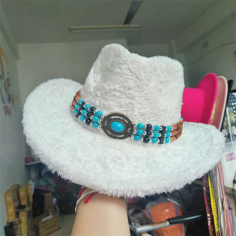 New Retro Western Mens Cowboy Hat Artificial Rabbit Fur Cowboy Hat Ethnic Winter Cowboy Hat Sombrero Hombre Cs Sombrero Vaquero W241225