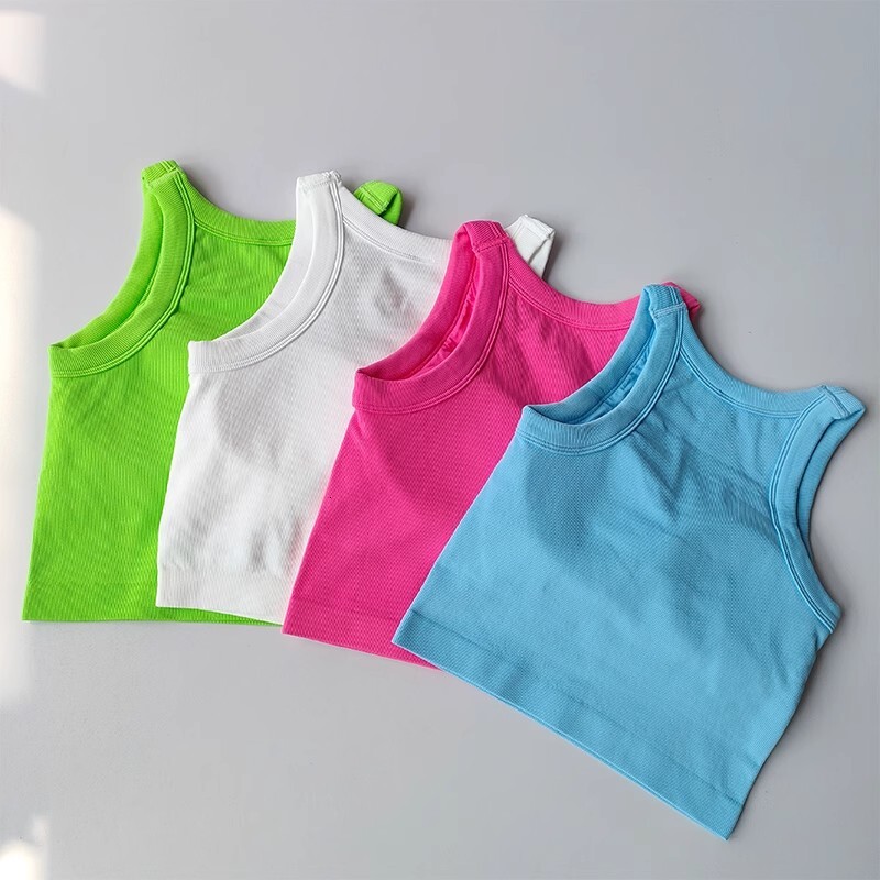 Women's Seamless Sports Vest Pad Sleeveless Yoga Bra Workout Fiess Crop Running Shockproof Gym Tank Top