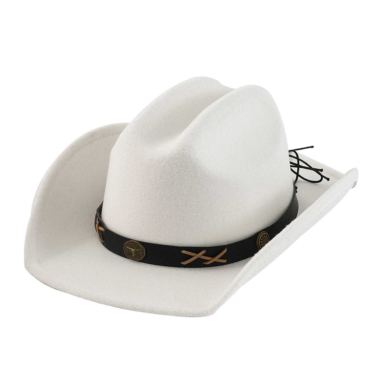 Felt denim hat copper cowhide braided rope Western style womens straw hat W241225