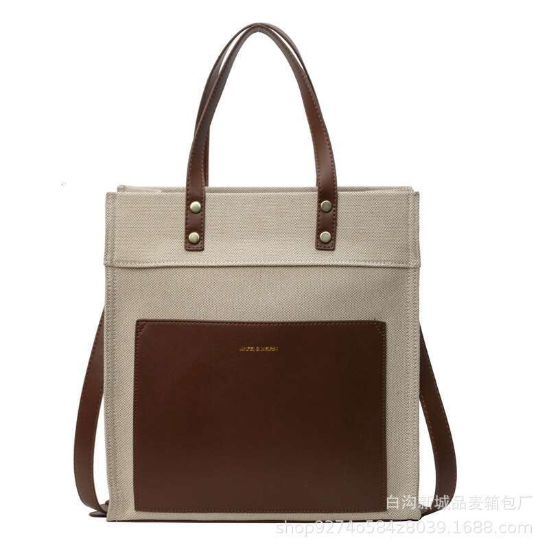Large Capacity Spliced Canvas Women's New Popular Crossbody Bag, Fashionable Casual Commuting Shoulder Bag