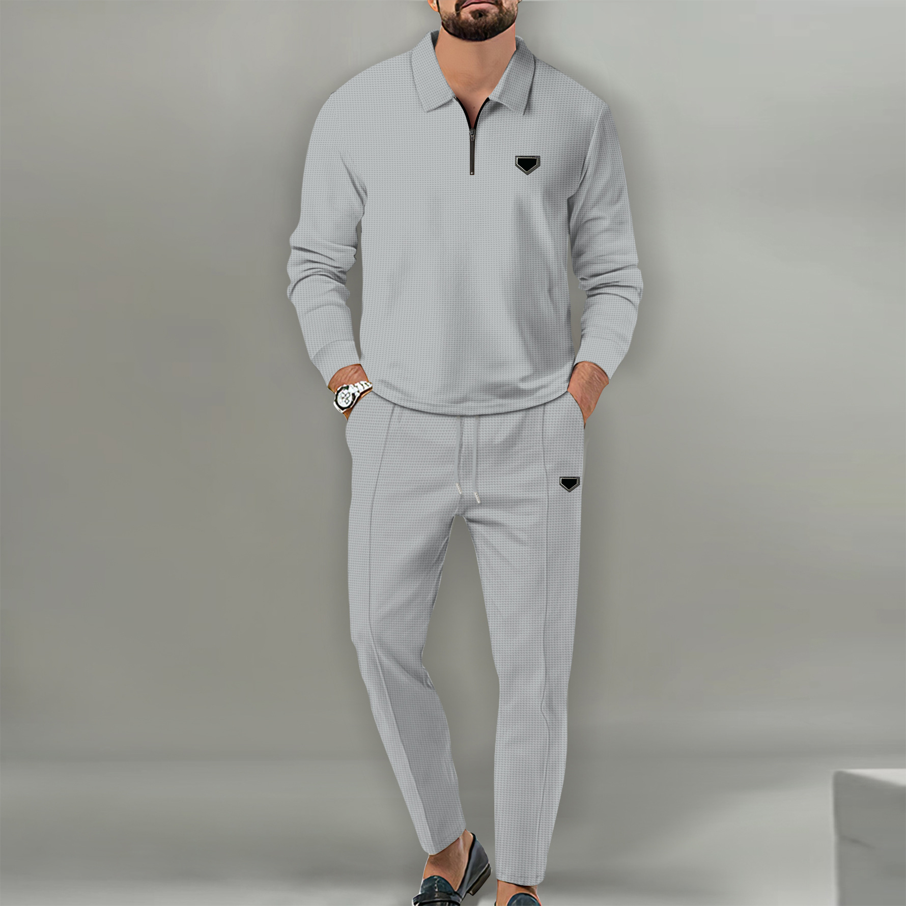 Men's Waffle Tracksuit - Long Sleeve Jacket & Pants, Casual & Stylish 2024 Collection