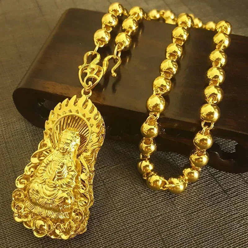 Dragon AU750 gold necklace Guanyin 18K pendant domineering fashion jewelry gift for men and women 241226