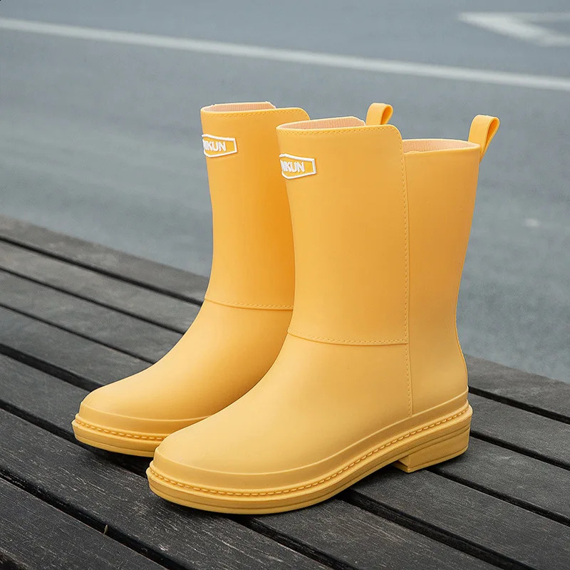 Rubber Shoes for Women Fashion Mid Calf Boots Comfort Waterproof Rain Galoshes Woman Work Garden Gum Boots Offers 241226