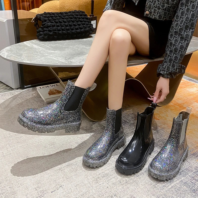 Rain boots for women rain Women Waterproof Boots Elastic Mouth Ankle Boots Mid Top Rain Shoes Water Boot botas lluvia mujer 241226