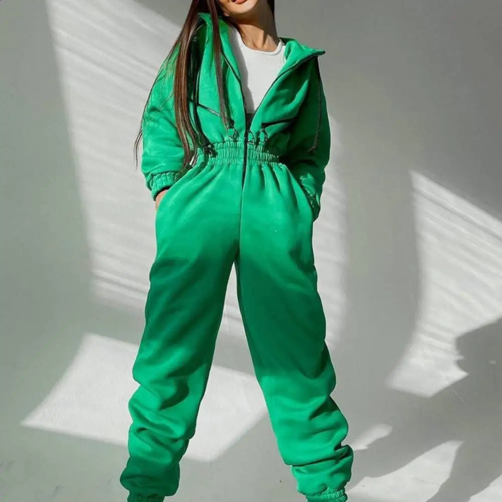 Warm Winter Women Hooded Playsuit Solid Color Thick Tight Waist Rompers Casual Women Hoodie Jumpsuit Overalls combinaison femme 241224